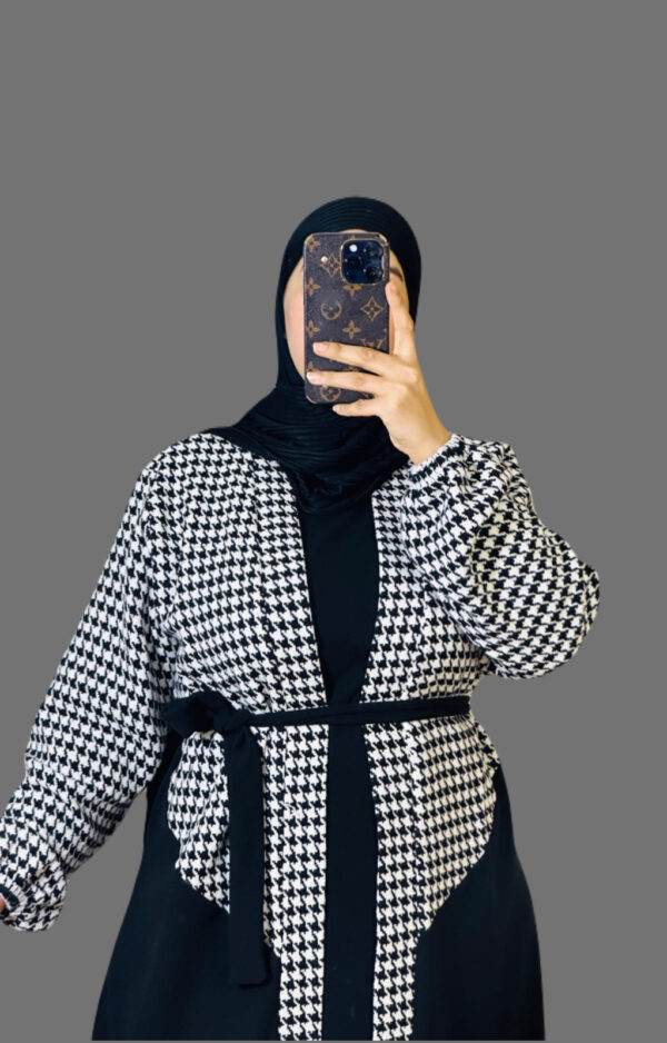 Kimono Noir à Motif Pied-de Poule