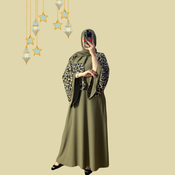 Abaya à manches larges avec imprimé léopard
